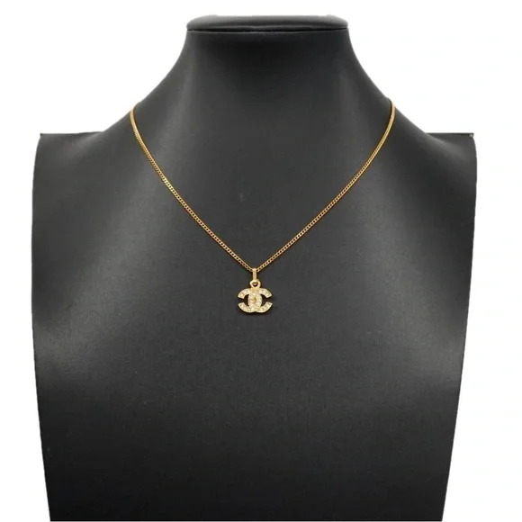 Chanel Necklace Coco Mark Rhinestone Plated Gold - Picture 2 of 7